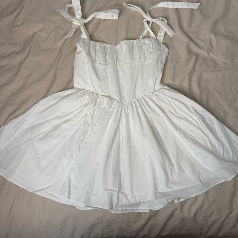 Oh Polly White Eyelet Lace-Up Mini Dress